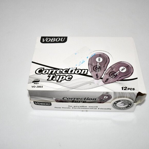 Vobou White Correction Tape, Easy Use Applicator, Black, 12 Pack, 6M Each, NWT - Picture 1 of 2